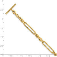 14K Yellow Gold 7.5" Fancy Link Bracelet with Textured Rope Toggle Clasp by 0