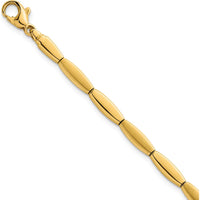 14K Yellow Gold 7.5" Fancy Oval Bar Link Bracelet with Brushed and Polished Finish - 4mm by 0