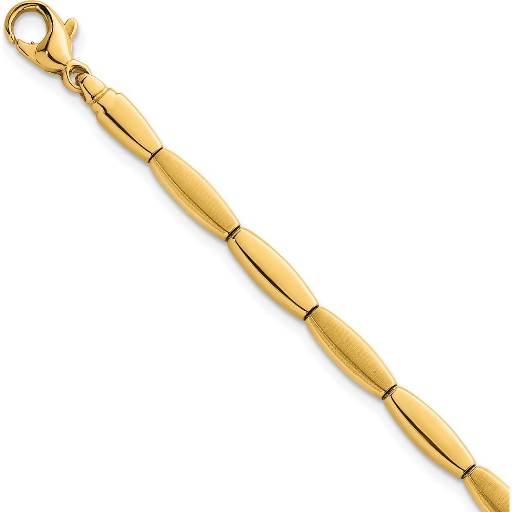 14K Yellow Gold 7.5" Fancy Oval Bar Link Bracelet with Brushed and Polished Finish - 4mm by 0