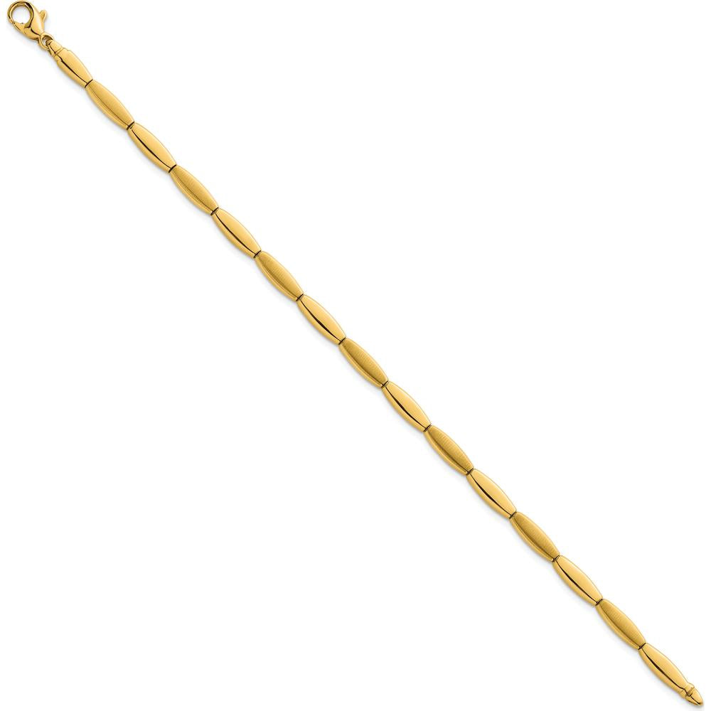 14K Yellow Gold 7.5" Fancy Oval Bar Link Bracelet with Brushed and Polished Finish - 4mm by 0