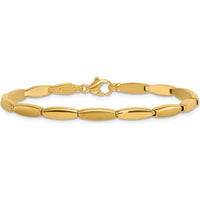 14K Yellow Gold 7.5" Fancy Oval Bar Link Bracelet with Brushed and Polished Finish - 4mm by 0