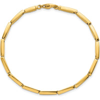 14K Yellow Gold 7.5" Fancy Oval Bar Link Bracelet with Brushed and Polished Finish - 4mm by 0