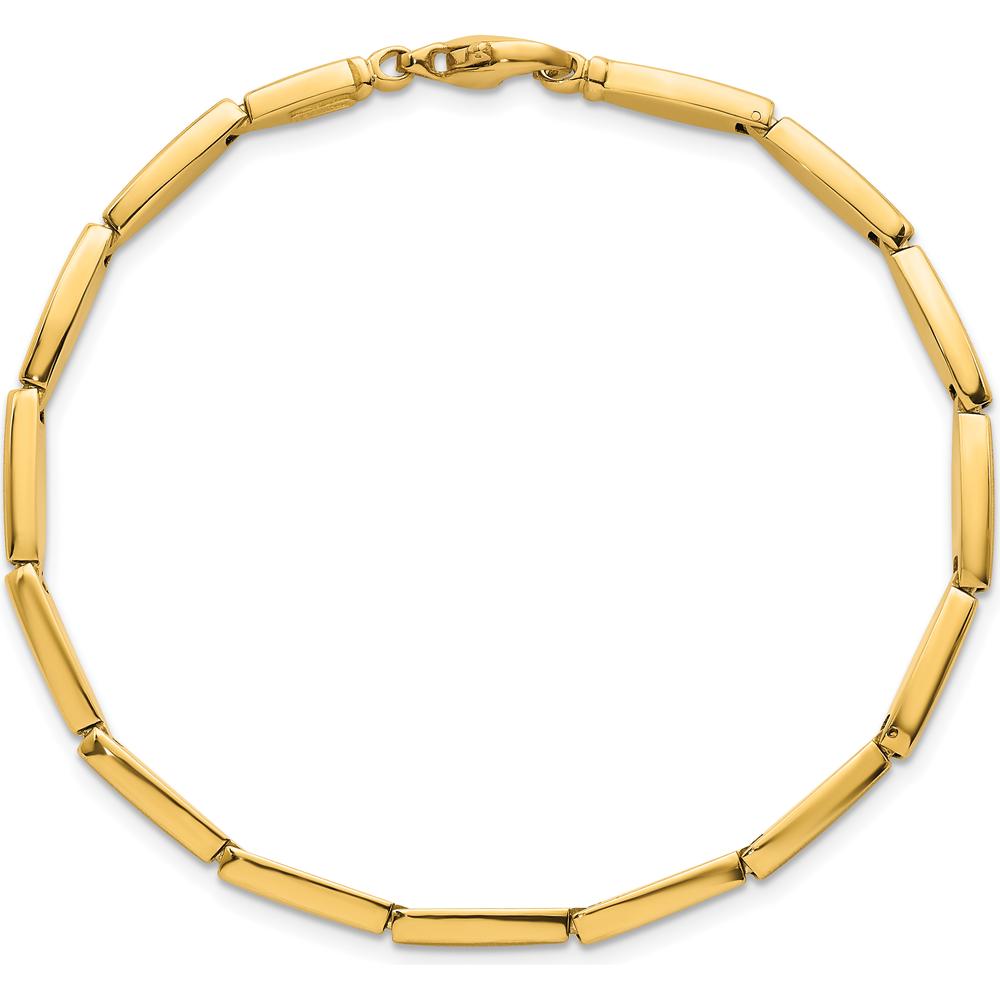 14K Yellow Gold 7.5" Fancy Oval Bar Link Bracelet with Brushed and Polished Finish - 4mm by 0