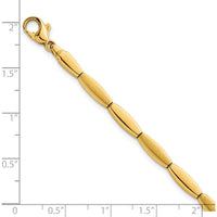 14K Yellow Gold 7.5" Fancy Oval Bar Link Bracelet with Brushed and Polished Finish - 4mm by 0