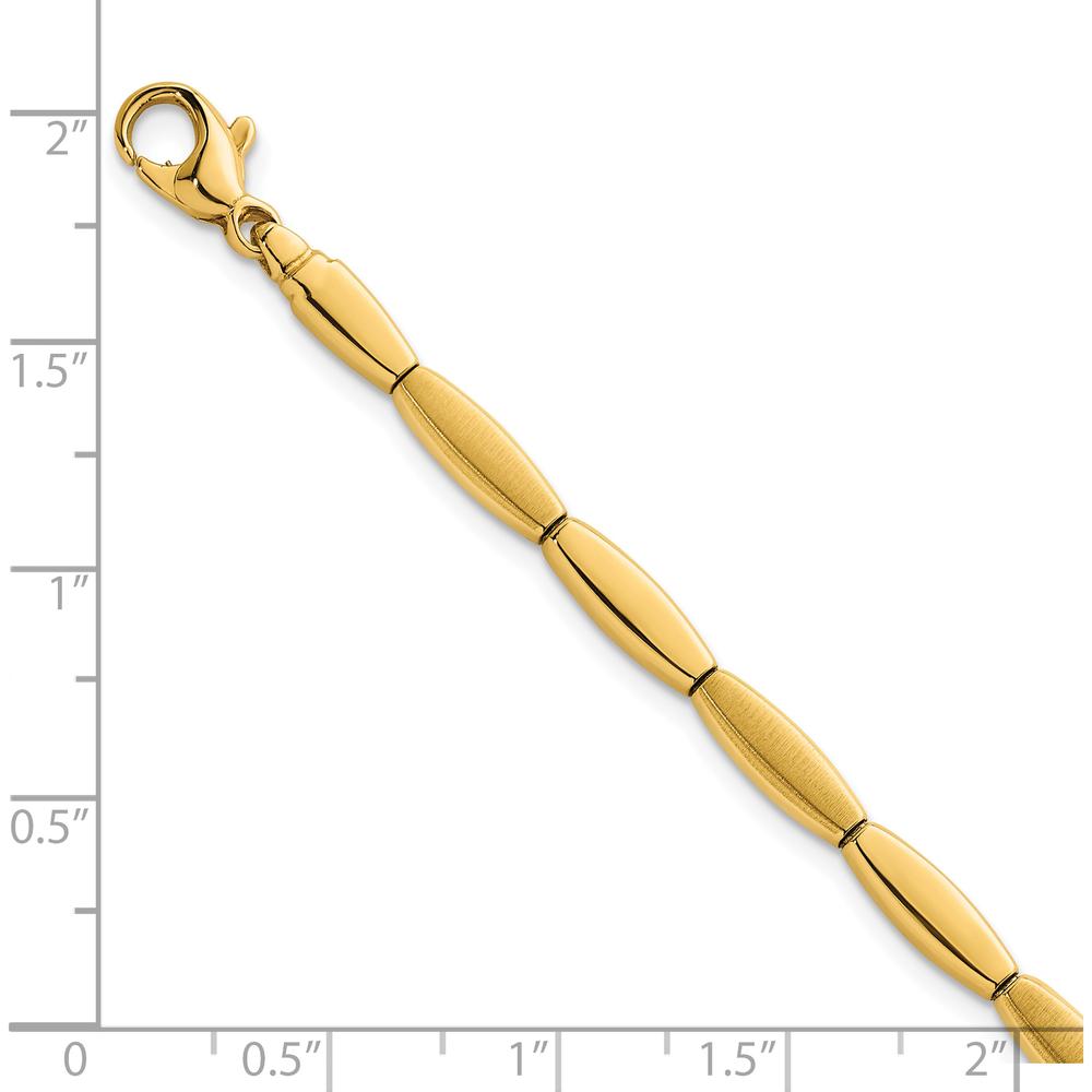14K Yellow Gold 7.5" Fancy Oval Bar Link Bracelet with Brushed and Polished Finish - 4mm by 0
