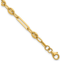 14K Yellow Gold 7.5" Fancy Paperclip and Puffed Anchor/Mariner Link Bracelet by 0