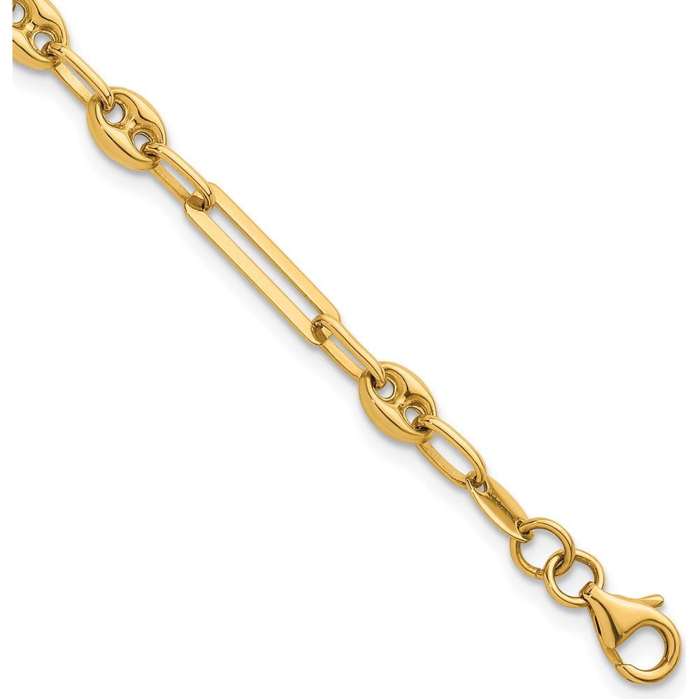 14K Yellow Gold 7.5" Fancy Paperclip and Puffed Anchor/Mariner Link Bracelet by 0