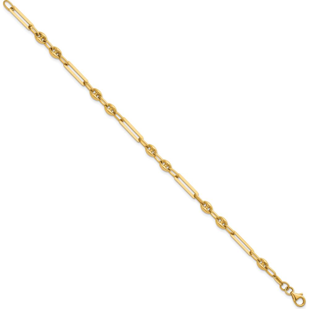 14K Yellow Gold 7.5" Fancy Paperclip and Puffed Anchor/Mariner Link Bracelet by 0