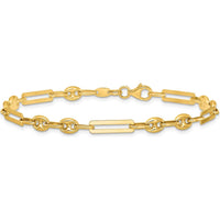 14K Yellow Gold 7.5" Fancy Paperclip and Puffed Anchor/Mariner Link Bracelet by 0