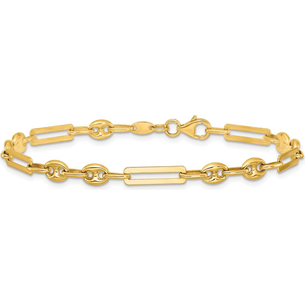14K Yellow Gold 7.5" Fancy Paperclip and Puffed Anchor/Mariner Link Bracelet by 0