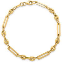 14K Yellow Gold 7.5" Fancy Paperclip and Puffed Anchor/Mariner Link Bracelet by 0