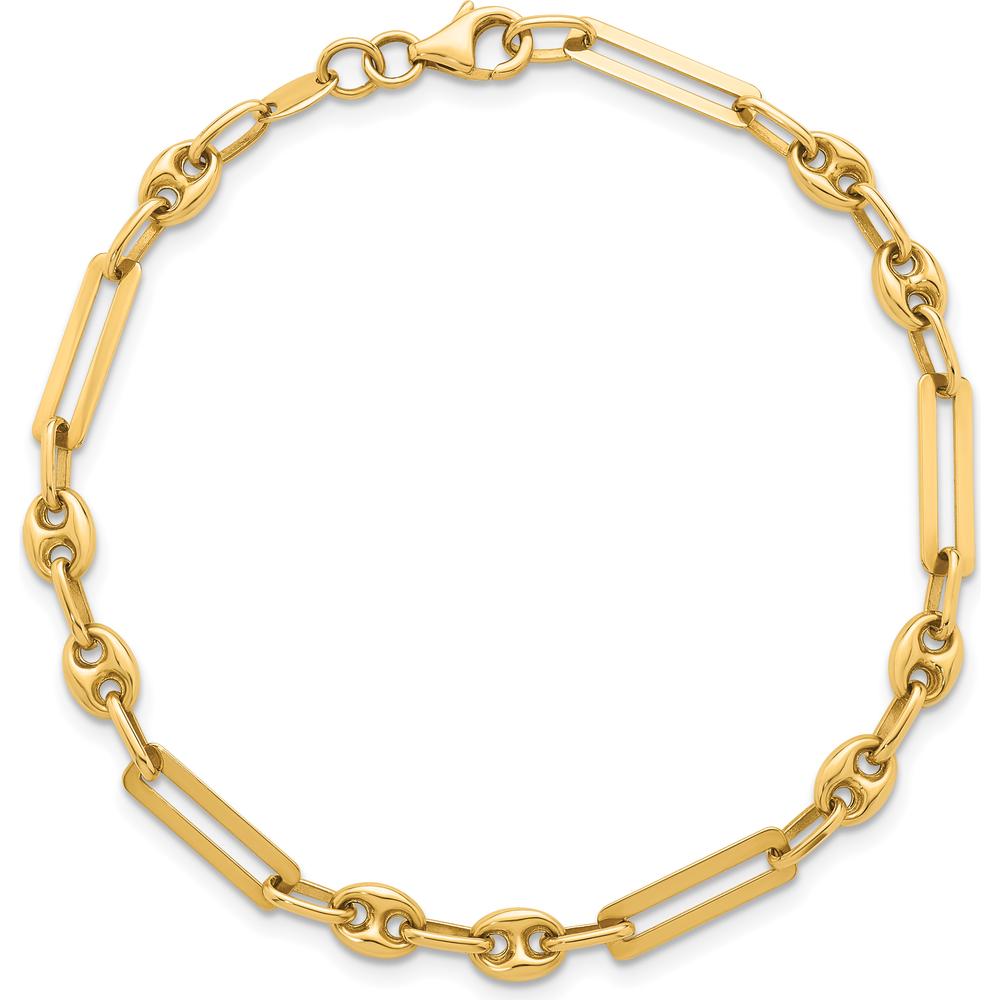 14K Yellow Gold 7.5" Fancy Paperclip and Puffed Anchor/Mariner Link Bracelet by 0