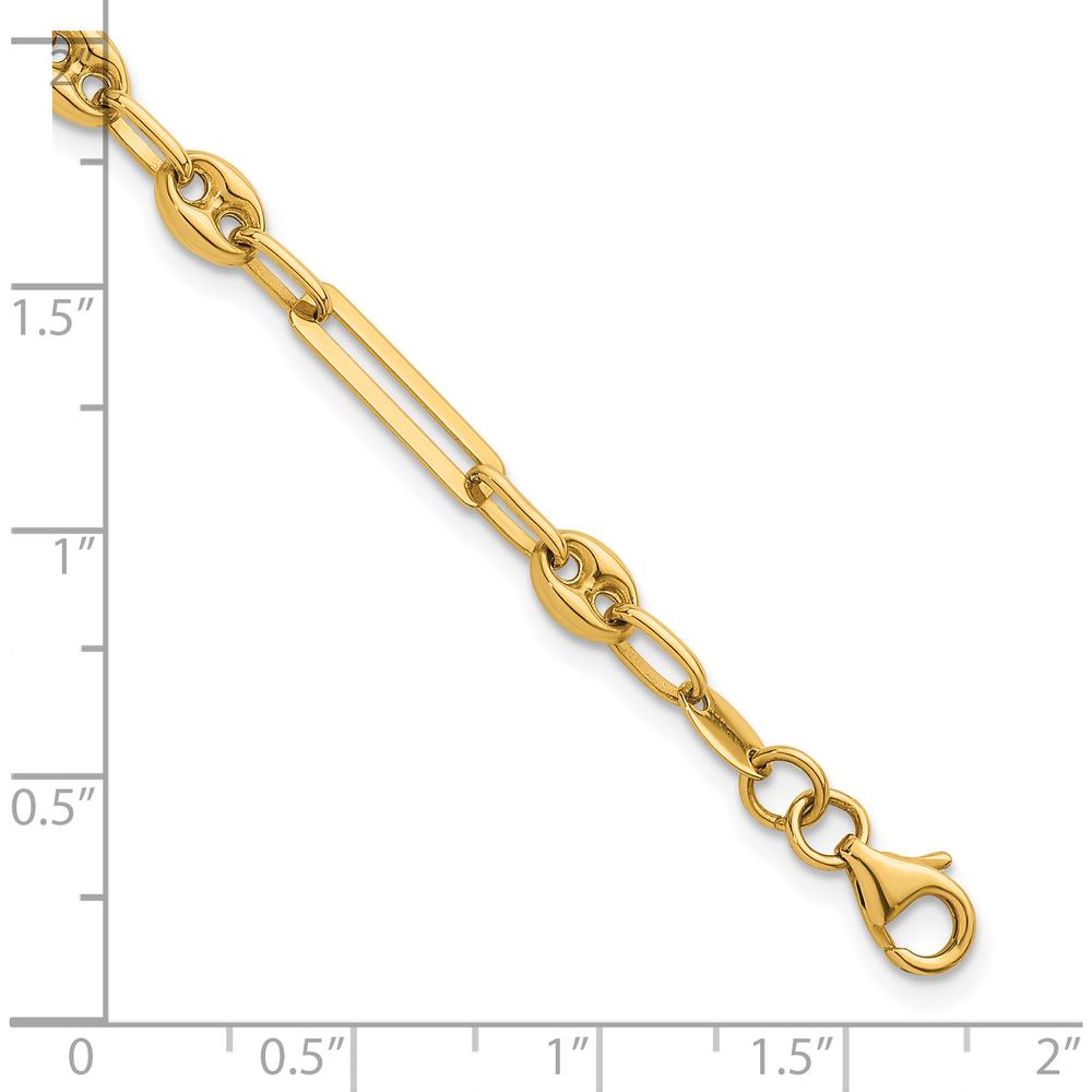 14K Yellow Gold 7.5" Fancy Paperclip and Puffed Anchor/Mariner Link Bracelet by 0