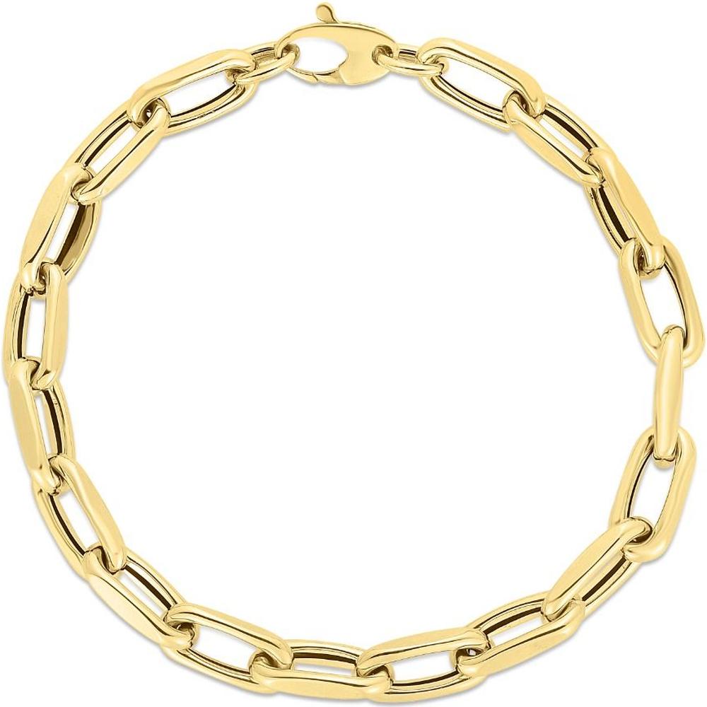 14K Yellow Gold 7.5" French Cable Link Chain Bracelet - 6mm Polished Finish with Lobster Clasp by Orozza Fine Jewelry