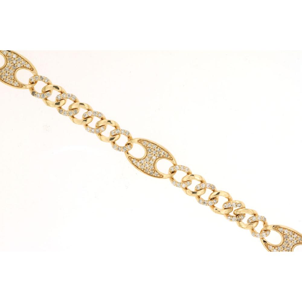 14K Yellow Gold 7.5 Inch Diamond Cuban Link Bracelet with Round Pave-Set Diamonds - 1.00 Carat Total Diamond Weight - Royal Jewelry