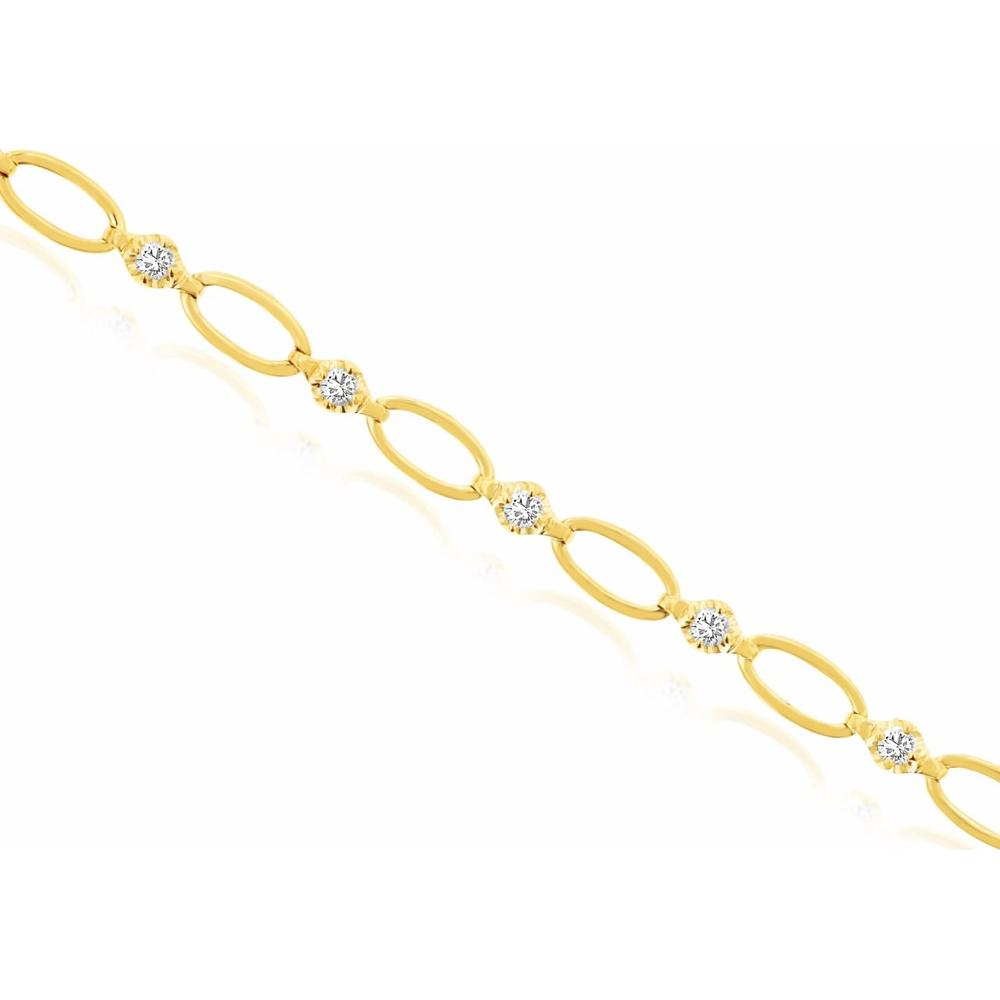 14K Yellow Gold 7.5 Inch Diamond Station Bracelet with Round Brilliant Cut Diamonds - 0.37 Carats Total Diamond Weight - Royal Jewelry