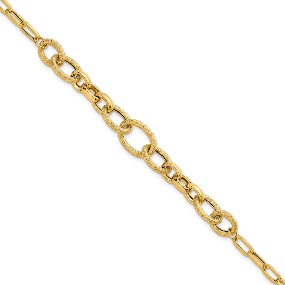 14K Yellow Gold 7.5 Inch Fancy Link Bracelet with Polished and Textured Finish - 9.75mm Width by 0