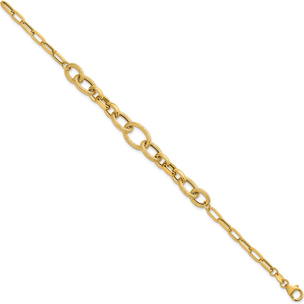 14K Yellow Gold 7.5 Inch Fancy Link Bracelet with Polished and Textured Finish - 9.75mm Width by 0