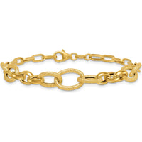 14K Yellow Gold 7.5 Inch Fancy Link Bracelet with Polished and Textured Finish - 9.75mm Width by 0