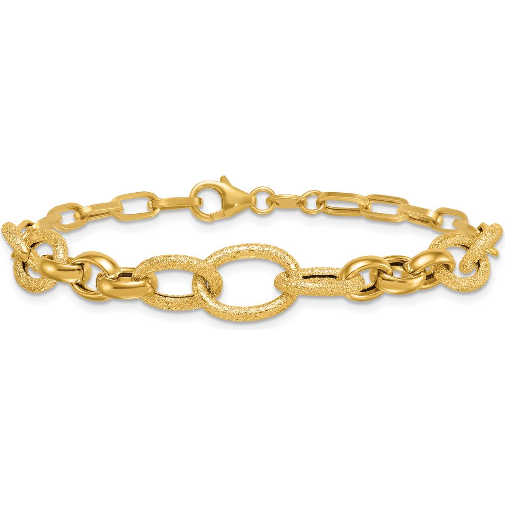 14K Yellow Gold 7.5 Inch Fancy Link Bracelet with Polished and Textured Finish - 9.75mm Width by 0
