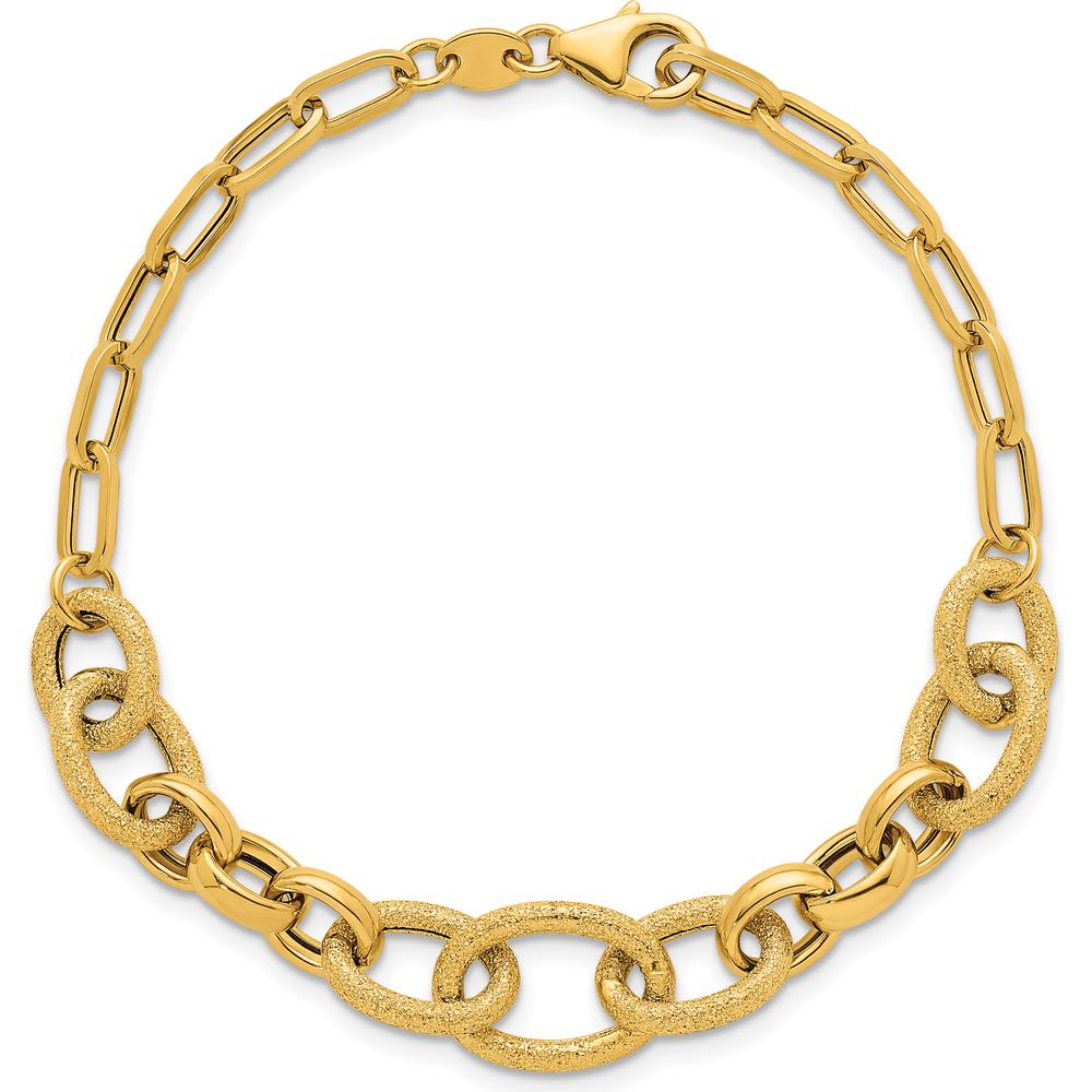 14K Yellow Gold 7.5 Inch Fancy Link Bracelet with Polished and Textured Finish - 9.75mm Width by 0
