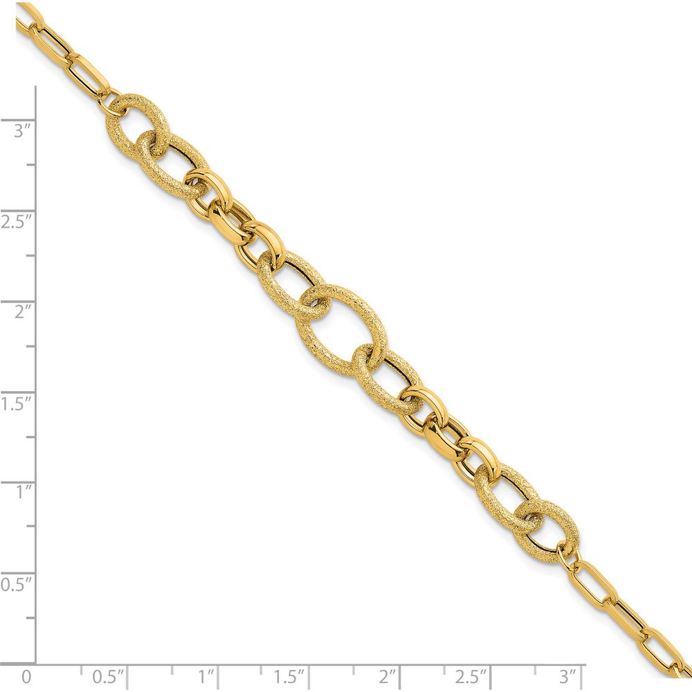 14K Yellow Gold 7.5 Inch Fancy Link Bracelet with Polished and Textured Finish - 9.75mm Width by 0
