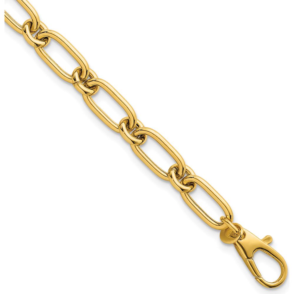 14K Yellow Gold 7.5 Inch Polished Oval and Circle Link Bracelet - 6mm Wide by 0