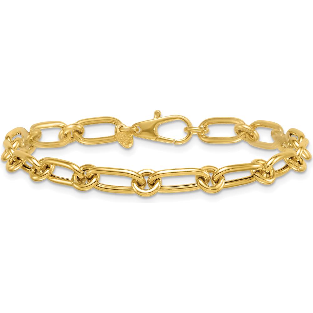 14K Yellow Gold 7.5 Inch Polished Oval and Circle Link Bracelet - 6mm Wide by 0