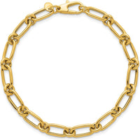 14K Yellow Gold 7.5 Inch Polished Oval and Circle Link Bracelet - 6mm Wide by 0