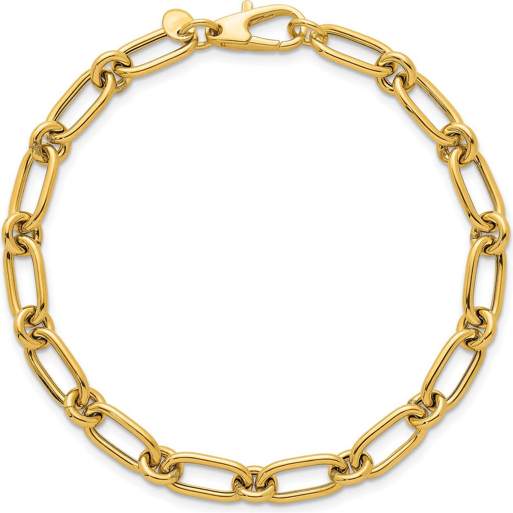 14K Yellow Gold 7.5 Inch Polished Oval and Circle Link Bracelet - 6mm Wide by 0