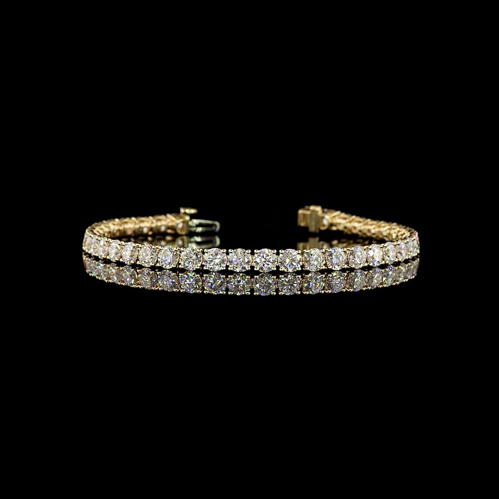 14K Yellow Gold 7.5-Inch Tennis Bracelet with 39 Prong-Set Round Lab Diamonds - 9.81 Carats Total Weight, E-F Color VS2 Clarity - Covaloro Fine Jewelry