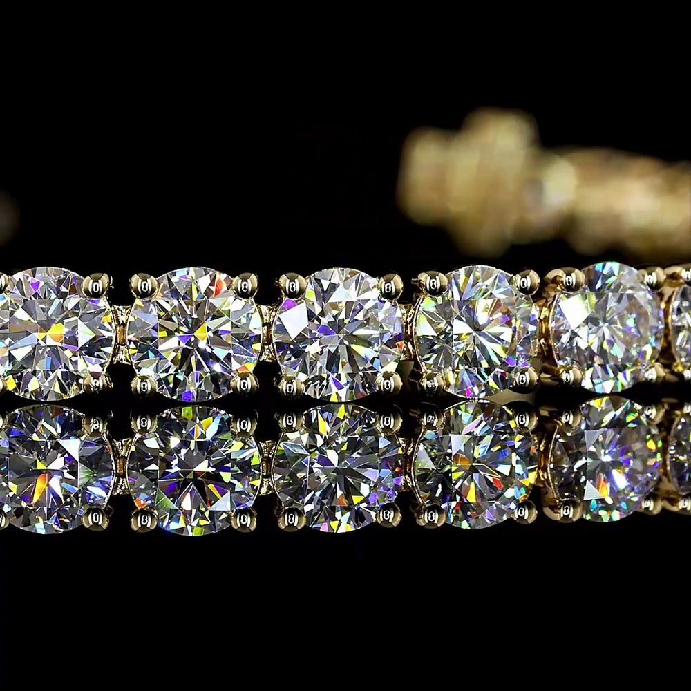 14K Yellow Gold 7.5-Inch Tennis Bracelet with 39 Prong-Set Round Lab Diamonds - 9.81 Carats Total Weight, E-F Color VS2 Clarity - Covaloro Fine Jewelry