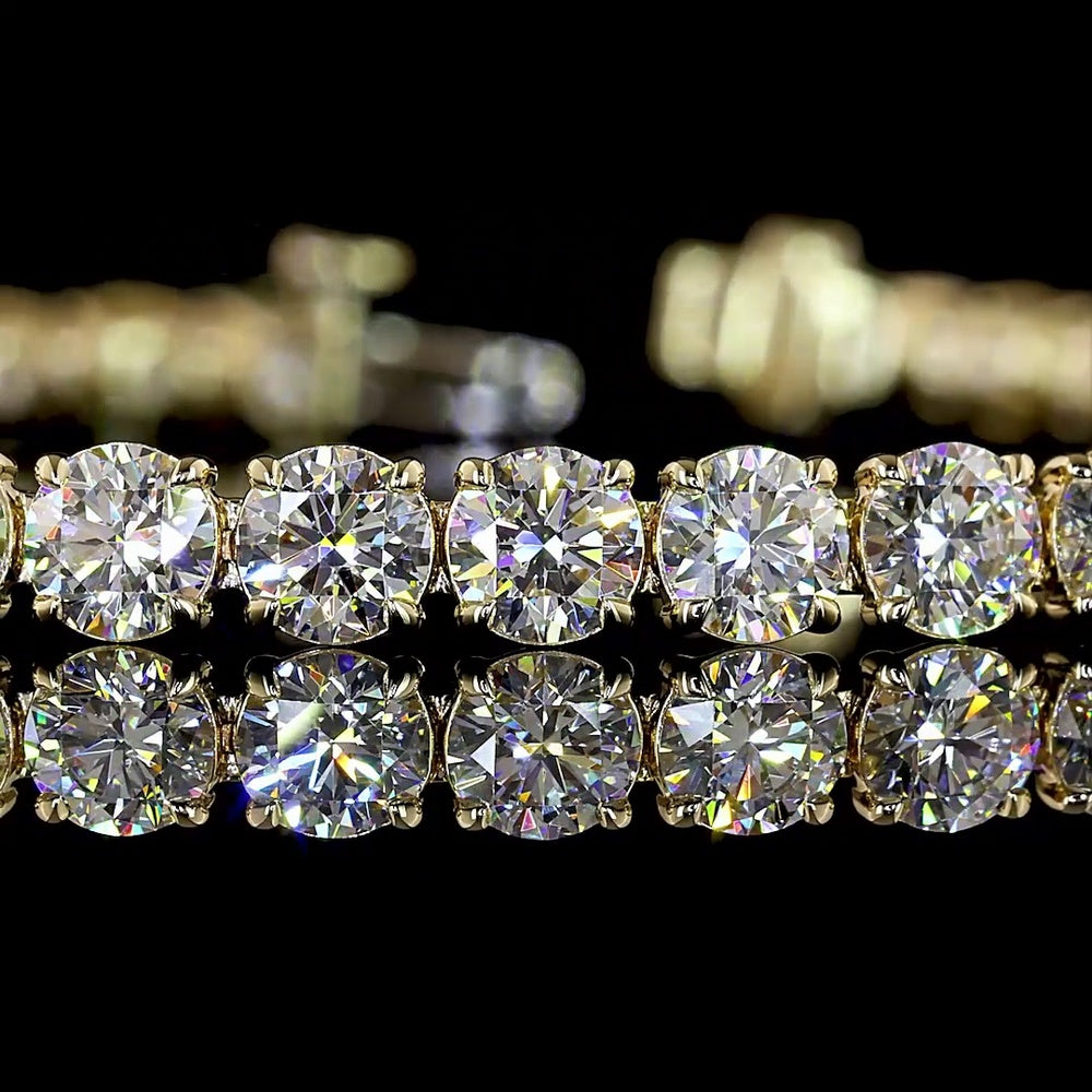 14K Yellow Gold 7.5-Inch Tennis Bracelet with 43 Prong-Set Round Lab Diamonds - E-F Color, VS Clarity, 10.53 Carats Total Diamond Weight - Covaloro Fine Jewelry