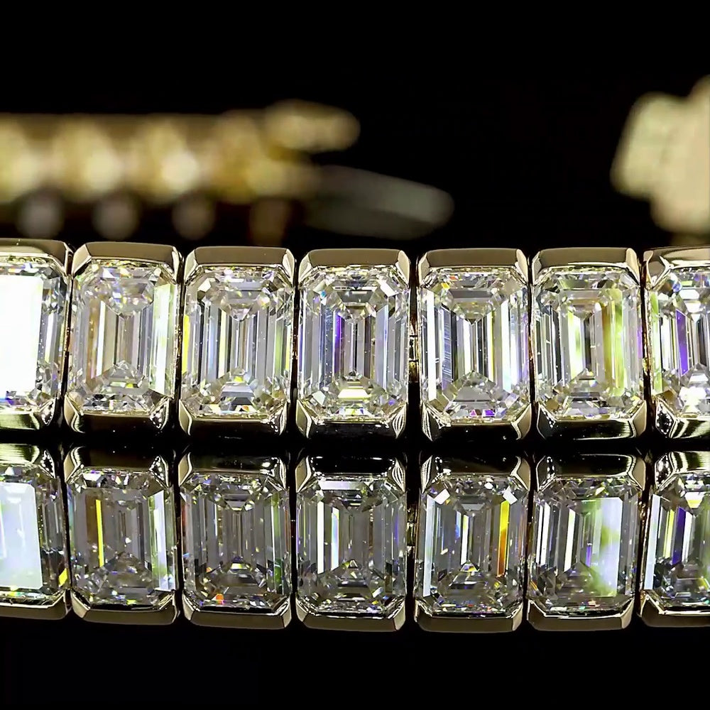 14K Yellow Gold 7.5-Inch Tennis Bracelet with 51 Half-Bezel Set Emerald Cut Lab Diamonds - 15.86 Carat Total Weight - Covaloro Fine Jewelry
