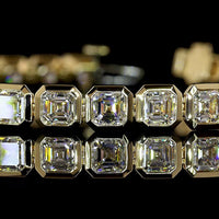 14K Yellow Gold 7.5-Inch Tennis Bracelet with Bezel Set Asscher Cut Lab Diamonds - 10.45 Carat Total Weight, E-F Color VS1 Clarity - Covaloro Fine Jewelry