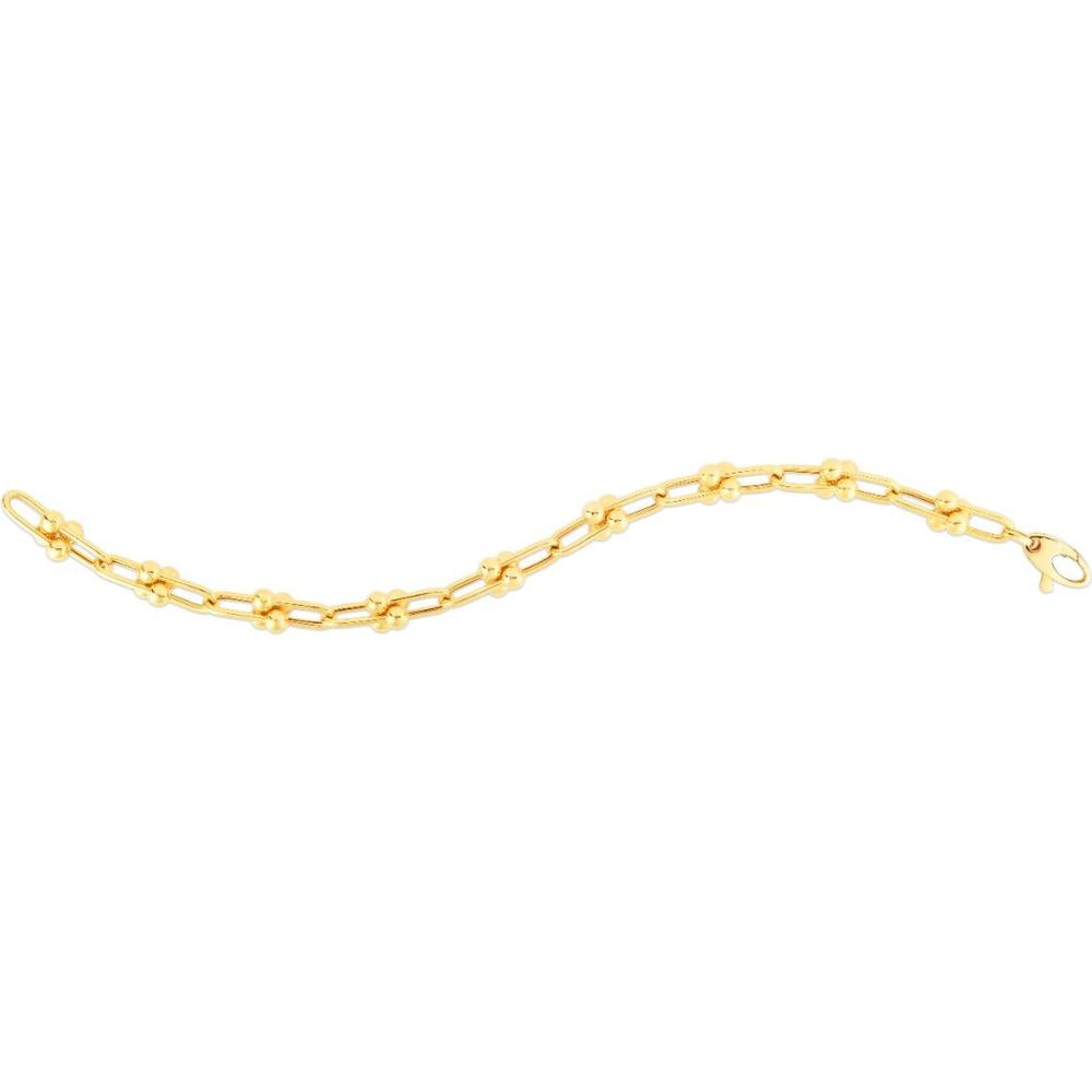 14K Yellow Gold 7.5" Jax Link Fancy Chain Bracelet with Polished Finish by Orozza Fine Jewelry