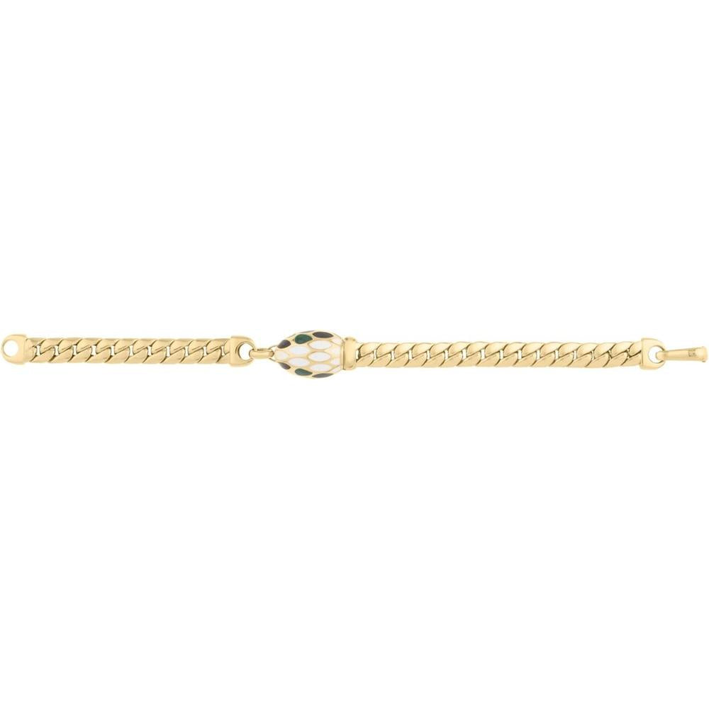 14K Yellow Gold 7.5" Le Serpent Curb Link Bracelet with Green and Black Enamel Snakehead Clasp by Orozza Fine Jewelry