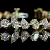 14K Yellow Gold 7.5" Mixed Shape Station Bracelet with Inclined Prong-Set Lab Diamonds (Oval, Emerald, Brilliant Round) - E-F VS1 Clarity, 8.70 Carat Total Weight - Covaloro Fine Jewelry