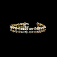 14K Yellow Gold 7.5" Mixed Shape Tennis Bracelet with Bezel Set East-West Marquise, Radiant, and Round Lab Diamonds - 8.1 Carat Total Weight - Covaloro Fine Jewelry