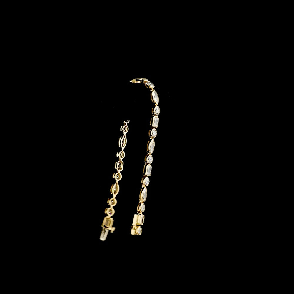 14K Yellow Gold 7.5" Mixed Shape Tennis Bracelet with Bezel Set East-West Marquise, Radiant, and Round Lab Diamonds - 8.1 Carat Total Weight - Covaloro Fine Jewelry