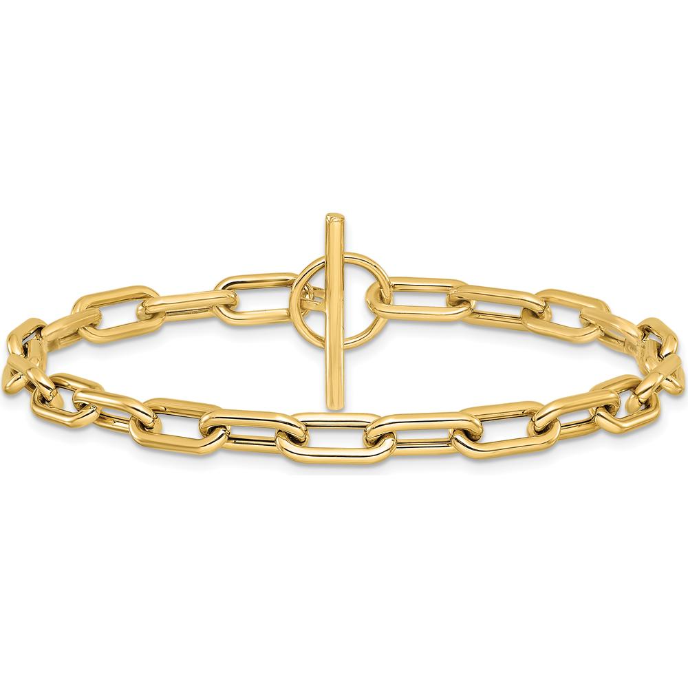 14K Yellow Gold 7.5" Oval Cable Link Toggle Bracelet - 5mm Polished Links by 0