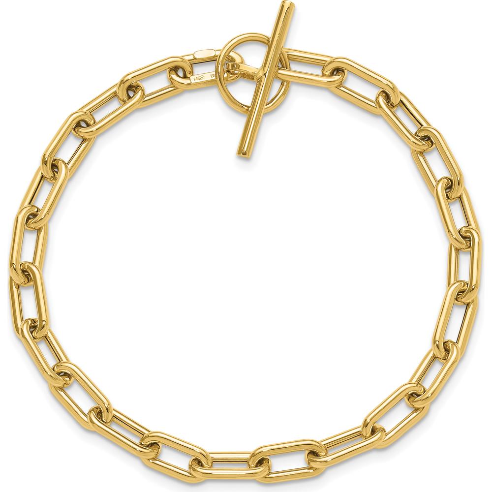 14K Yellow Gold 7.5" Oval Cable Link Toggle Bracelet - 5mm Polished Links by 0
