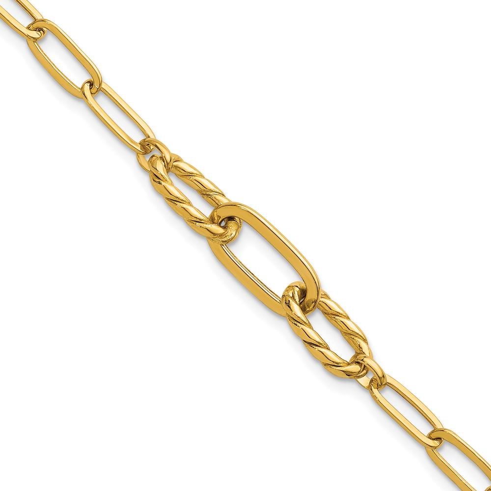 14K Yellow Gold 7.5" Paperclip Bracelet with Polished Oval and Twisted Links by 0
