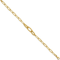 14K Yellow Gold 7.5" Paperclip Bracelet with Polished Oval and Twisted Links by 0