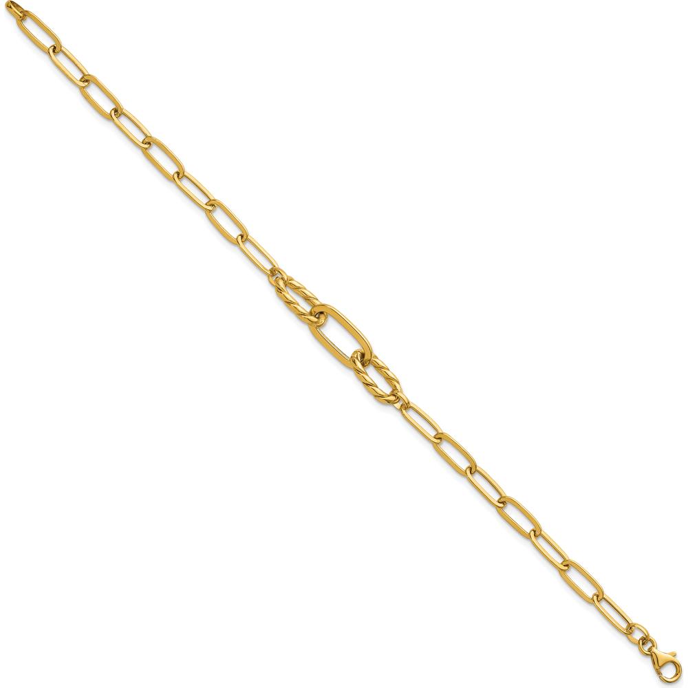 14K Yellow Gold 7.5" Paperclip Bracelet with Polished Oval and Twisted Links by 0