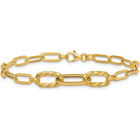 14K Yellow Gold 7.5" Paperclip Bracelet with Polished Oval and Twisted Links by 0
