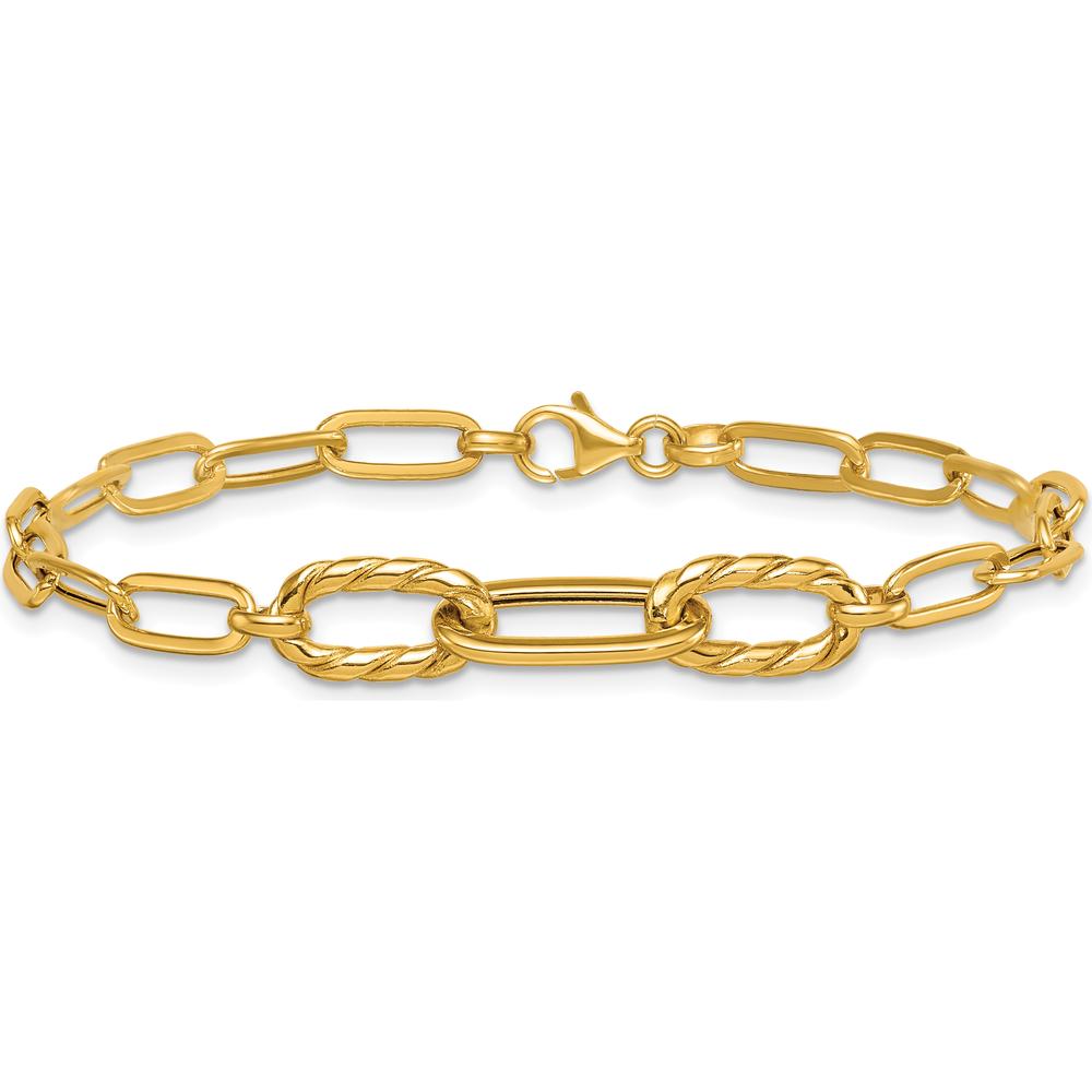 14K Yellow Gold 7.5" Paperclip Bracelet with Polished Oval and Twisted Links by 0