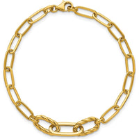 14K Yellow Gold 7.5" Paperclip Bracelet with Polished Oval and Twisted Links by 0