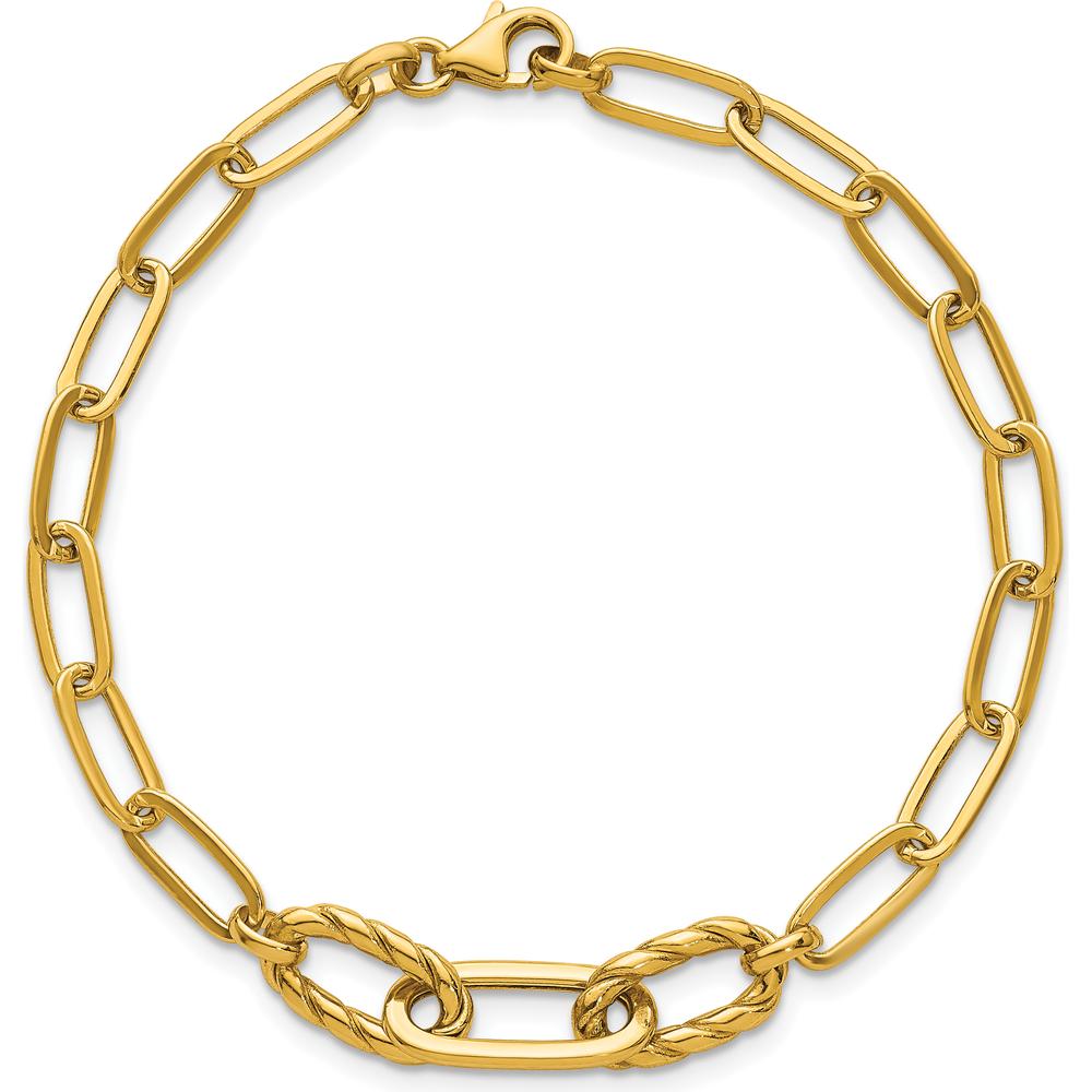 14K Yellow Gold 7.5" Paperclip Bracelet with Polished Oval and Twisted Links by 0