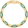 14K Yellow Gold 7.5" Paperclip Fancy Link Bracelet with Polished Green Malachite Stones by Orozza Fine Jewelry